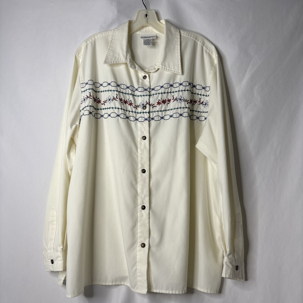 Vintage Alfred Dunner Women's 20W Floral Button Down Embroidered Shirt Western